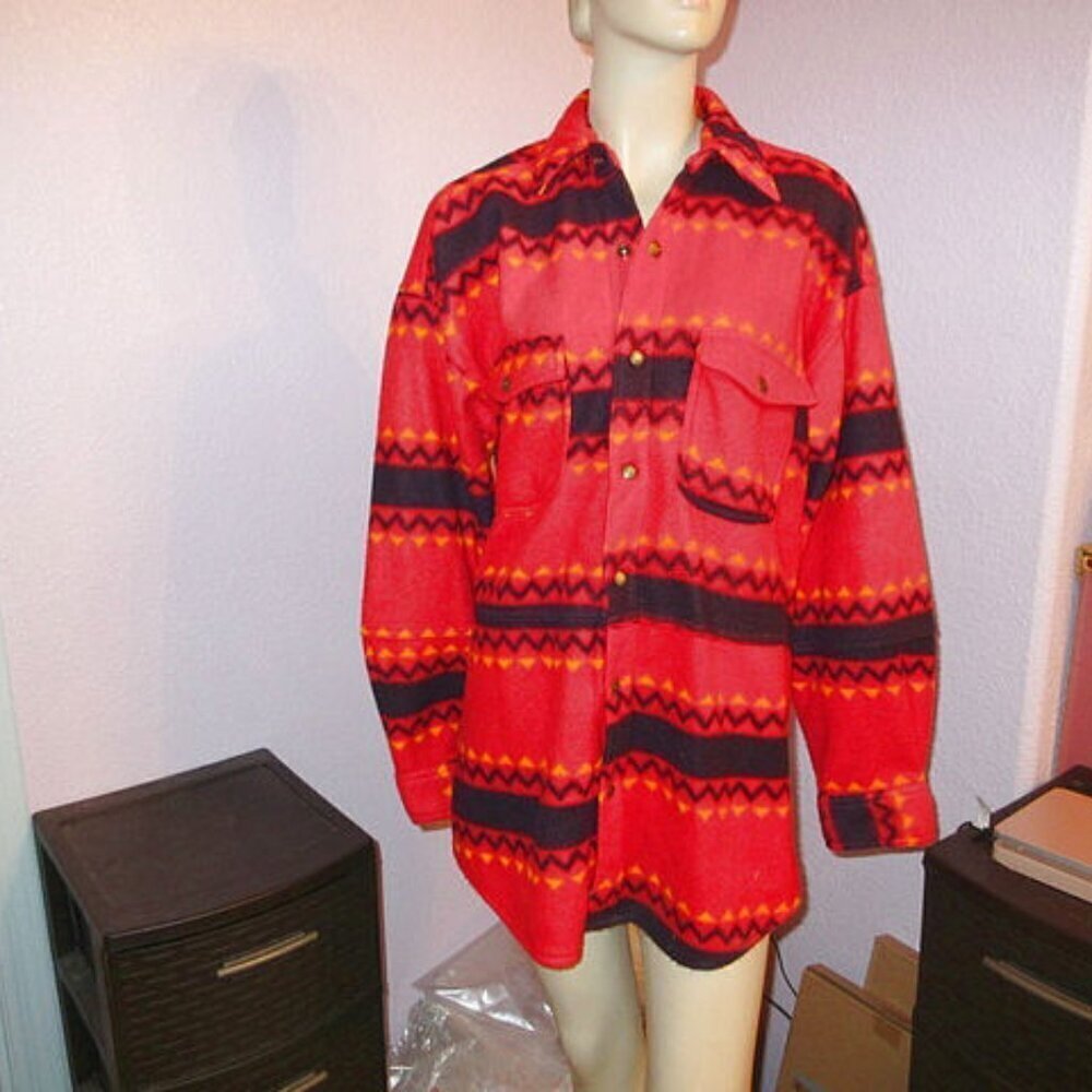 Vtg 90s Bugle Boy Jacket Size M Southwestern Aztec Fleece Baggy Snap Shirt